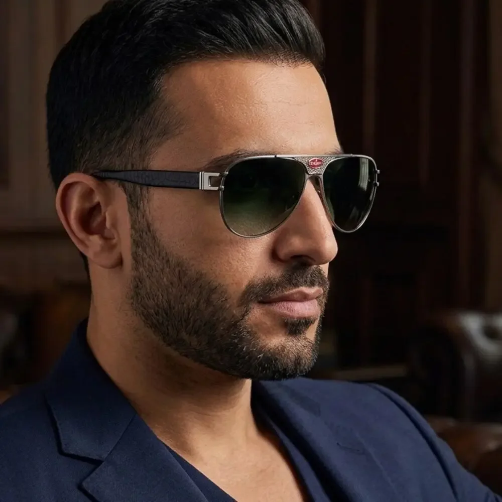 New! BUGATTI 11 SS Black and Sterling Silver Sunglasses Aviator Style, Authentic